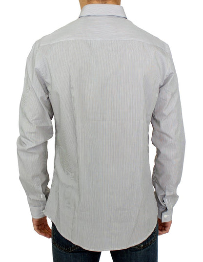 GF Ferre Gray Striped Casual Shirt with sophisticated design and relaxed edge
