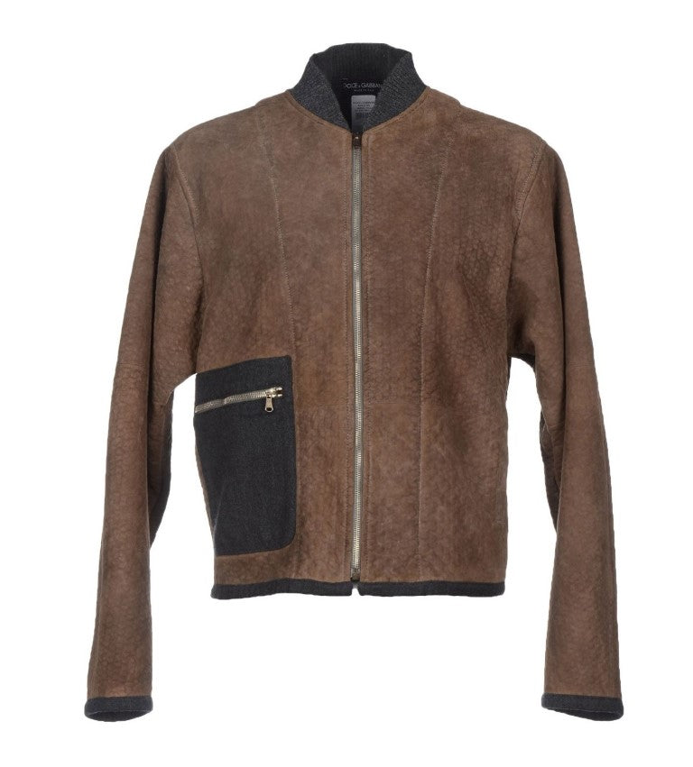 Dolce & Gabbana Elegant Leather & Wool Blend Jacket in Brown