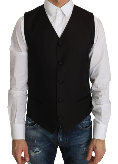 Dolce & Gabbana Elegant Black Silk Blend Formal Vest with full button closure 