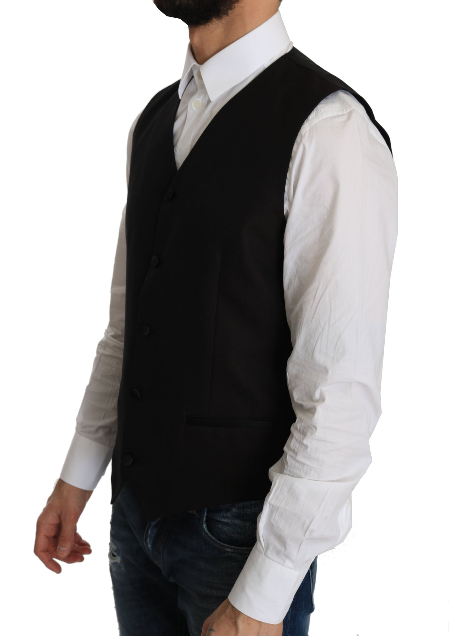  Black silk blend formal vest by Dolce & Gabbana made in Italy 