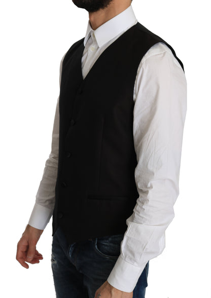  Black silk blend formal vest by Dolce & Gabbana made in Italy 