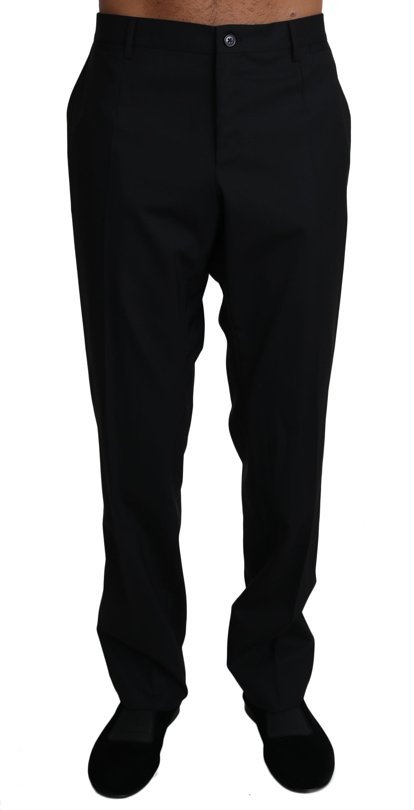 Dolce & Gabbana black formal wool blend trousers with button and zipper fly closure