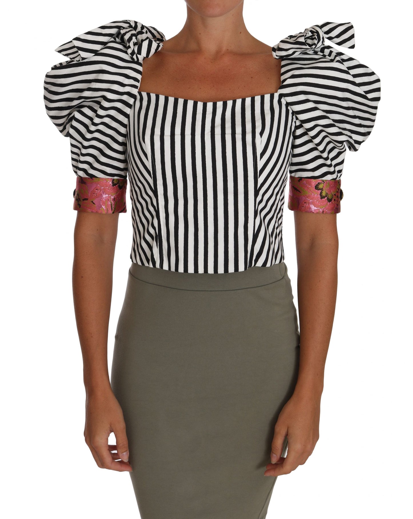 Stunning Dolce & Gabbana Elegant Cropped Corset Top with Crystal Buttons