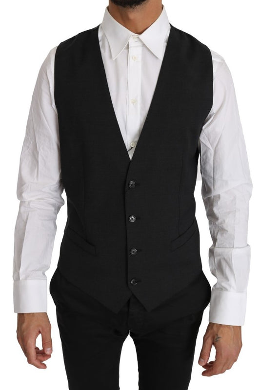 Exquisite gray Dolce & Gabbana wool vest with full button closure