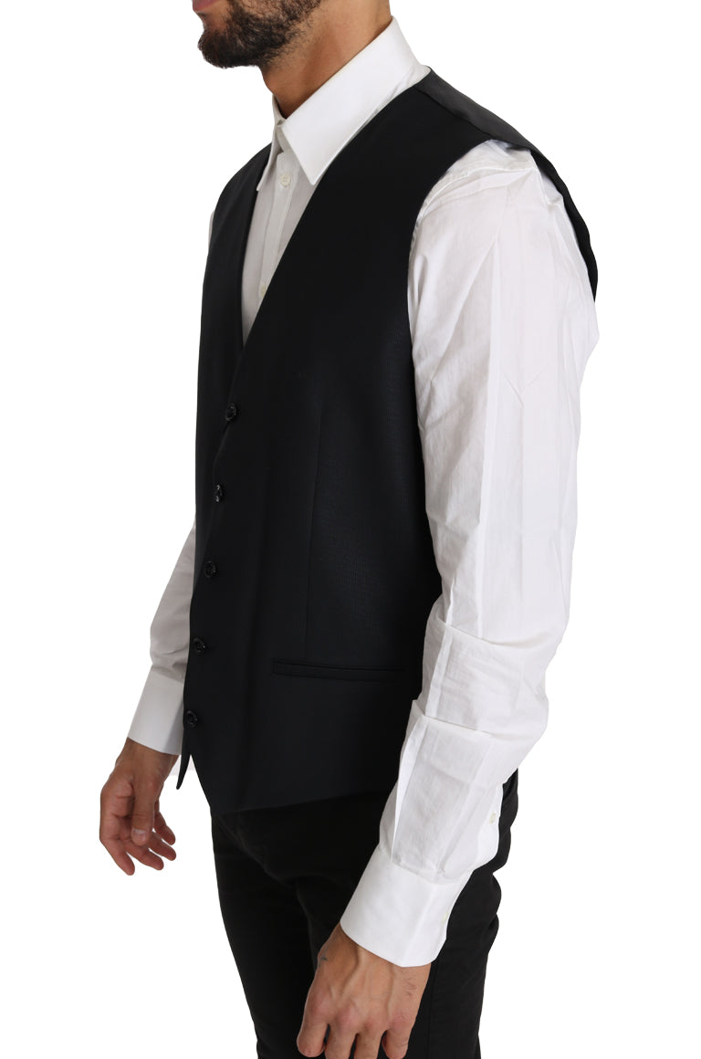Dolce & Gabbana Elegant Gray Slim-Fit Wool-Silk Vest for formal occasions