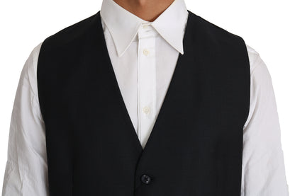 Dolce & Gabbana Elegant Gray Slim-Fit Wool-Silk Vest with Button Detail