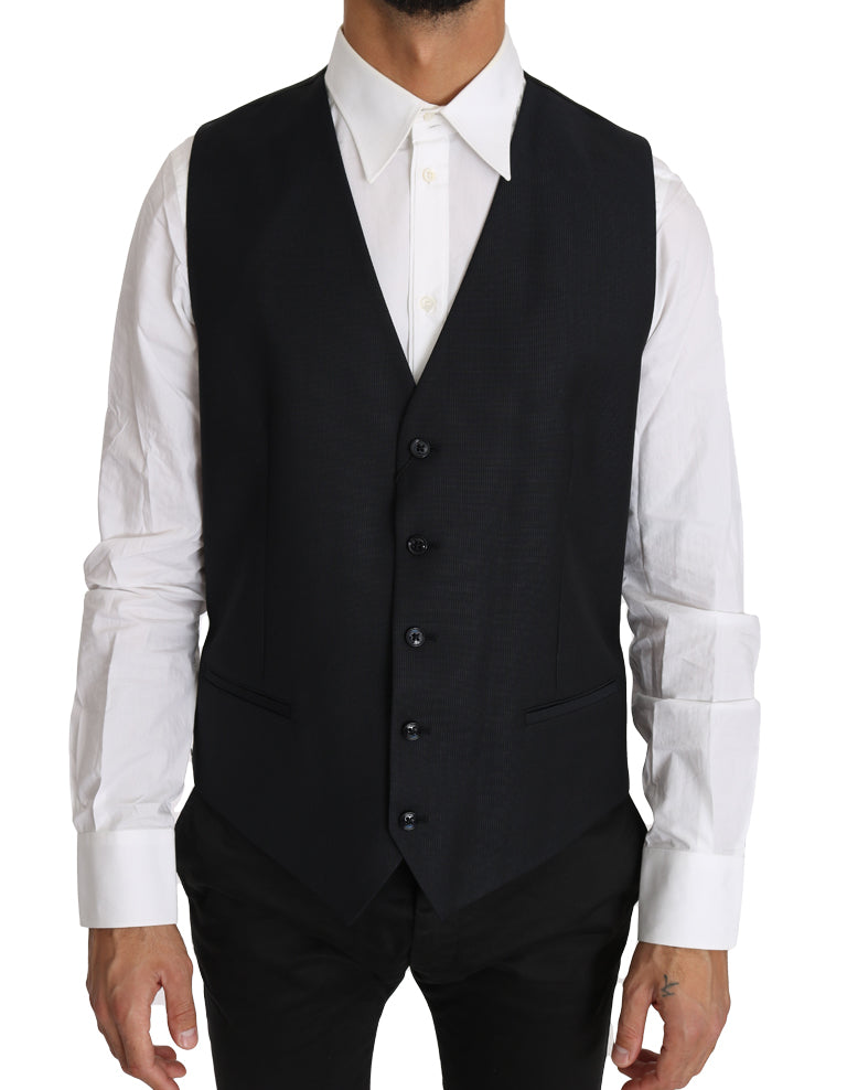 Dolce & Gabbana Elegant Gray Slim-Fit Wool-Silk Vest with Button Detail