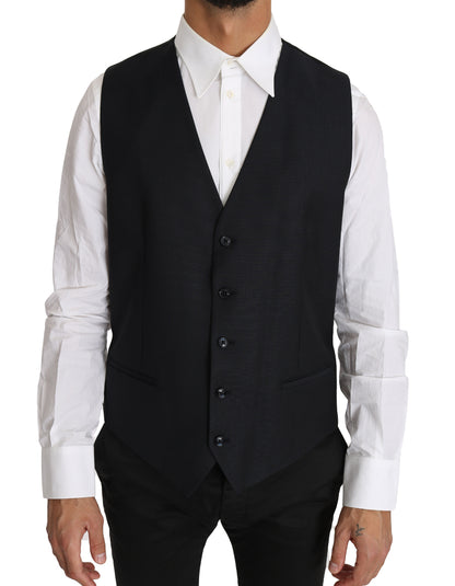Dolce & Gabbana Elegant Gray Slim-Fit Wool-Silk Vest with Button Detail