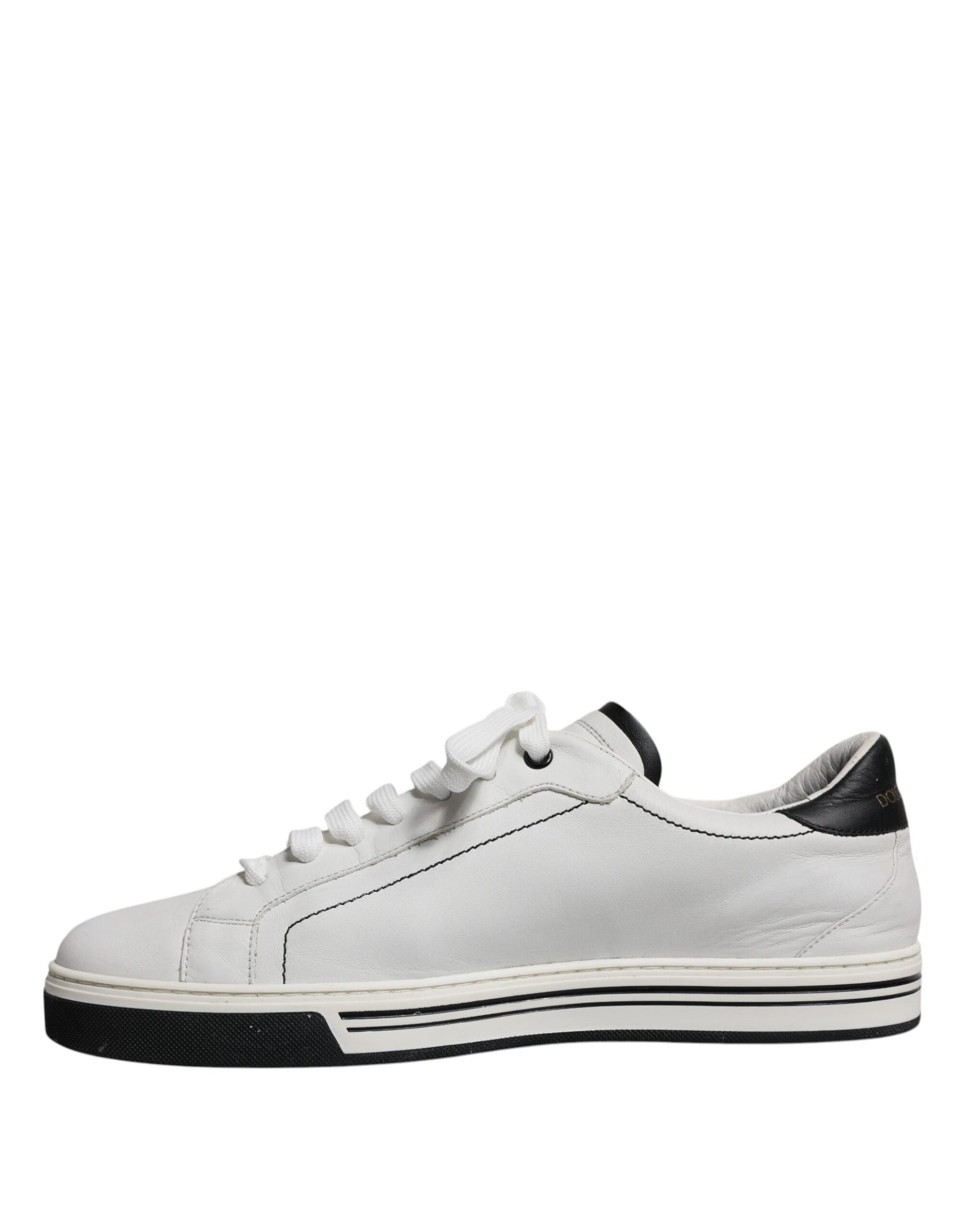 Dolce & Gabbana White Black Leather Logo Low Top Sneakers Shoes