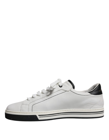 Dolce & Gabbana White Black Leather Logo Low Top Sneakers Shoes