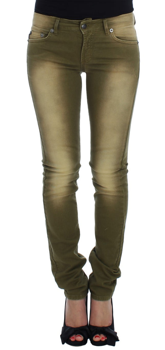 Green slim fit cotton stretch jeans with Cavalli logo on back pocket