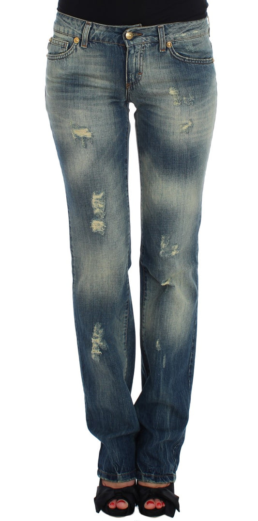 Cavalli Sleek Flair Leg Low Waist Denim in classic blue wash