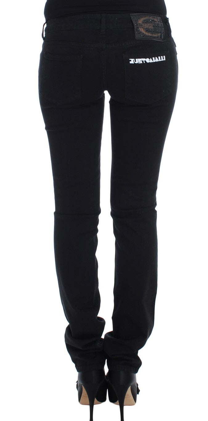 Italian-made slim skinny black jeans with subtle logo details