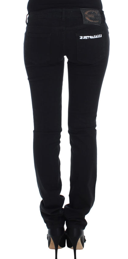 Italian-made slim skinny black jeans with subtle logo details