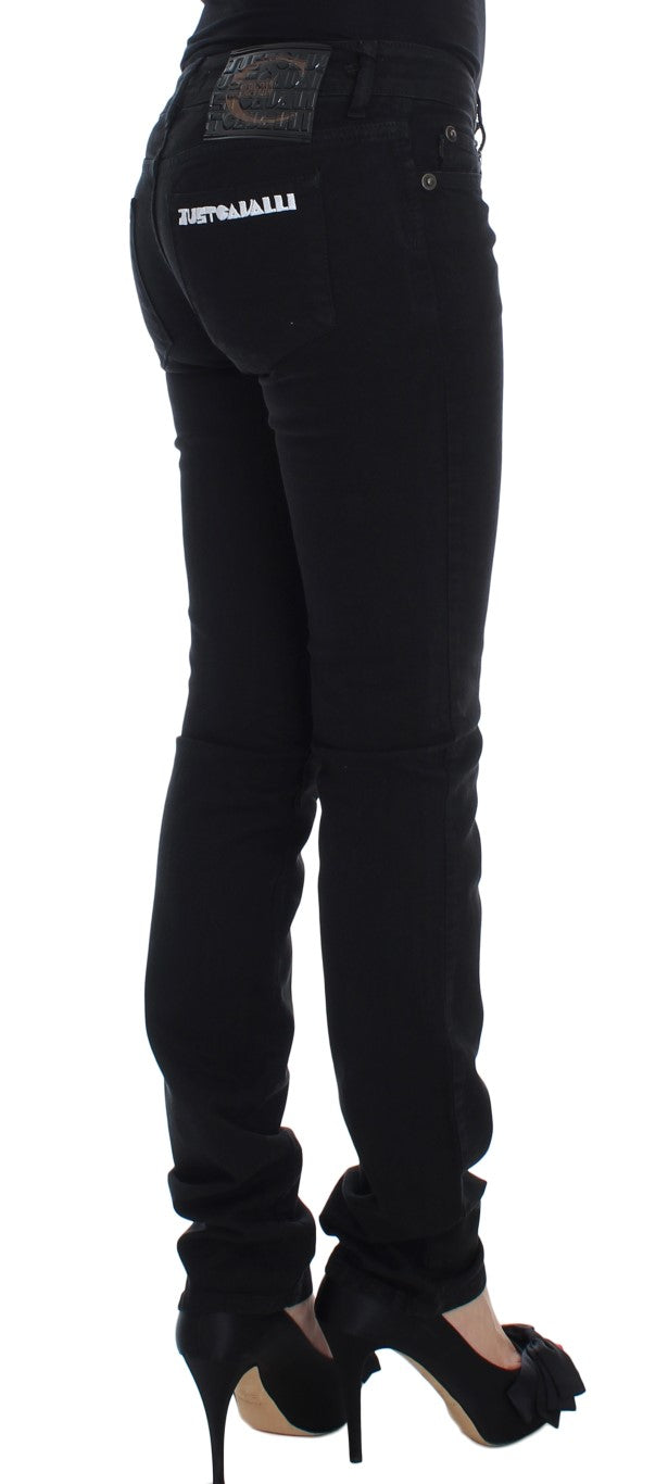 Luxurious, slim skinny black jeans from Cavalli, made in Italy