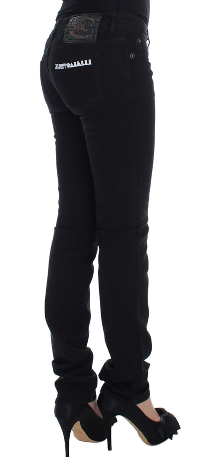 Luxurious, slim skinny black jeans from Cavalli, made in Italy