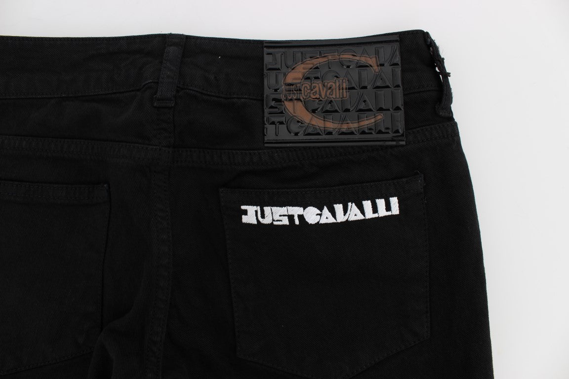 Italian elegance embodied in Cavalli's slim skinny black jeans with zipper fly