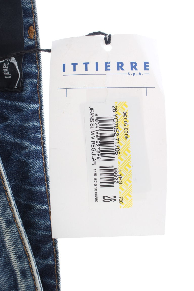 Cavalli jeans designed to flatter with edgy blue wash and flare fit