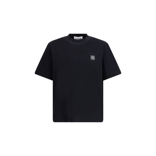 Stone Island Logoed T-Shirt in black with iconic monogram patch close-up