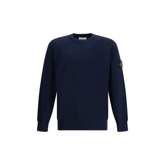 Stone Island Crew Neck Sweater in navy blue with ribbed crew neck and hem