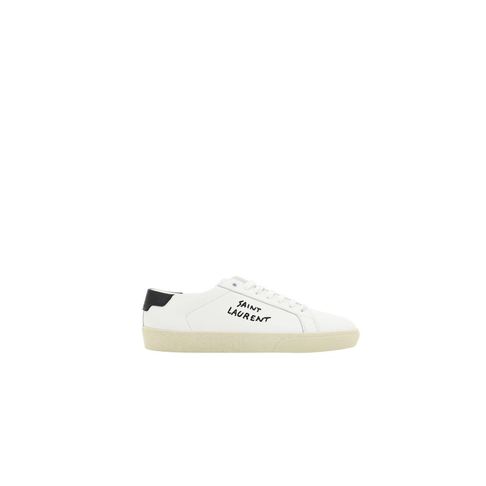 Calfskin black Saint Laurent sneakers with round toe and lace-up front