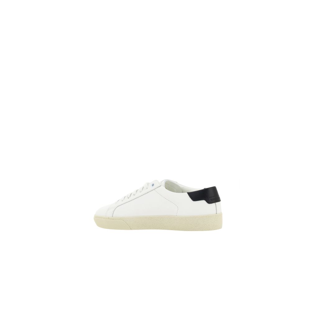 Black leather tongue with iconic Saint Laurent brand signature pressure print