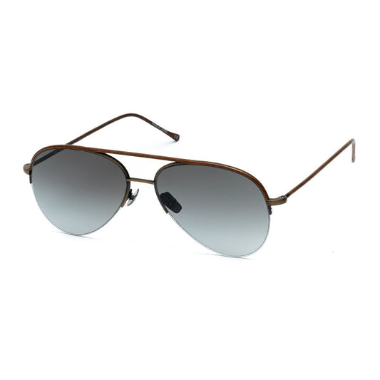 Belstaff brown stainless steel sunglasses with grey leather material, hand made in Japan, high grade Mazzucchelli and Japanese acetate, hand polished, 7 hinges, beta titanium, Carl Zeiss and Japanese lenses, 100% UV protection