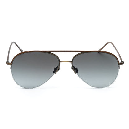 Belstaff Phoenixmarro sunglasses for men, lens/bridge/temple measures 59/16/145mm, made of stainless steel in brown color, with grey leather, hand made in Japan, high grade Mazzucchelli and Japanese acetate, 7 hinges, beta titanium, Carl Zeiss and Japanese lenses, 100% UV protection
