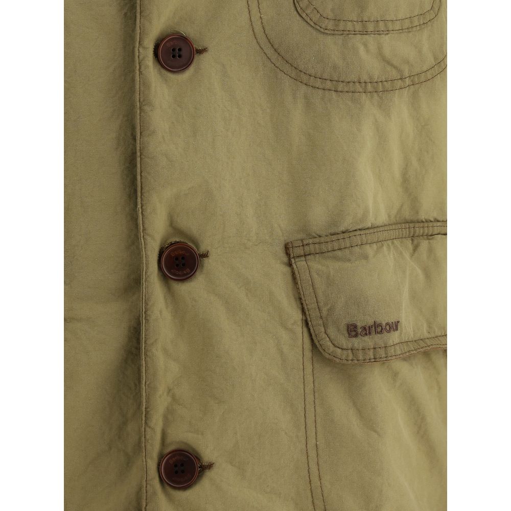 Close-up of button-adjustable ribbed velvet cuffs on Barbour Workwear Jacket