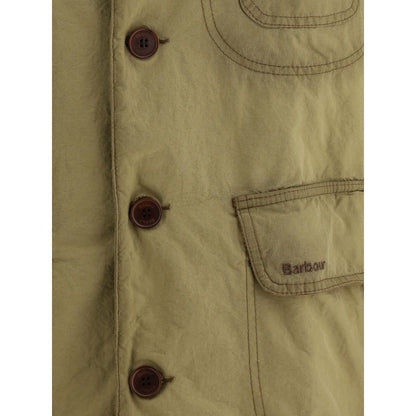 Close-up of button-adjustable ribbed velvet cuffs on Barbour Workwear Jacket