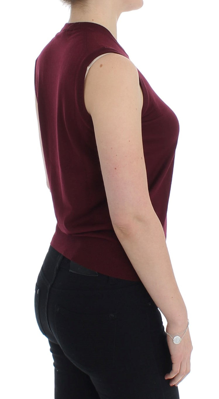 Eye-catching red vest with subtle logo details for added elegance