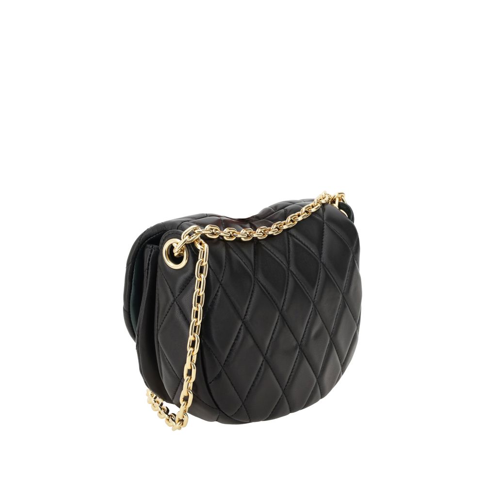 Close-up of iconic three-dimensional logo on Burberry Rocking Horse Shoulder Bag