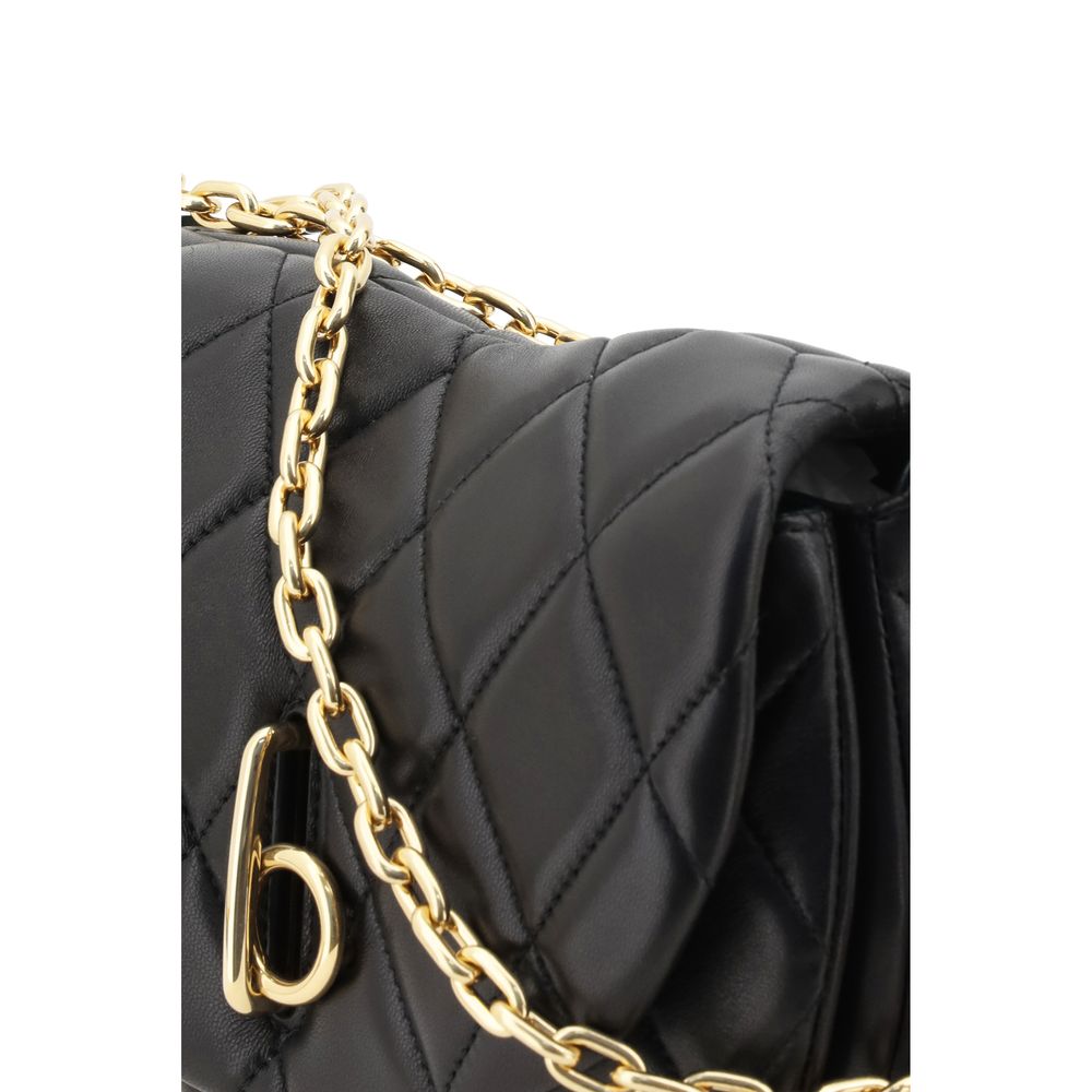 Interior view of single compartment quilted design in Burberry Rocking Horse Shoulder Bag
