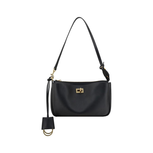 Balenciaga Rodeo Shoulder Bag in black leather with adjustable shoulder strap and top zipper closure