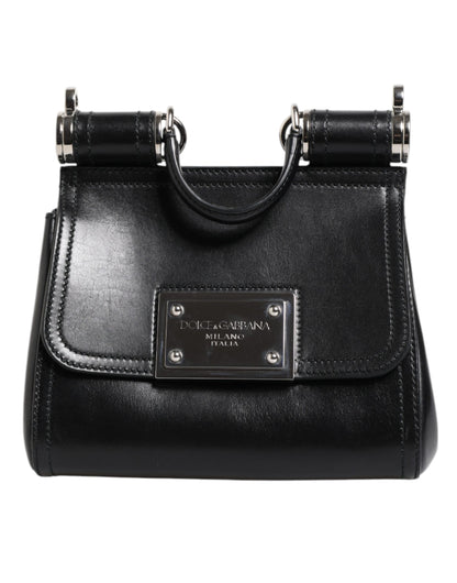 Side view of Dolce & Gabbana Black Calfskin Leather SICILY Logo Plaque Top Handle Bag showing measurements and missing strap