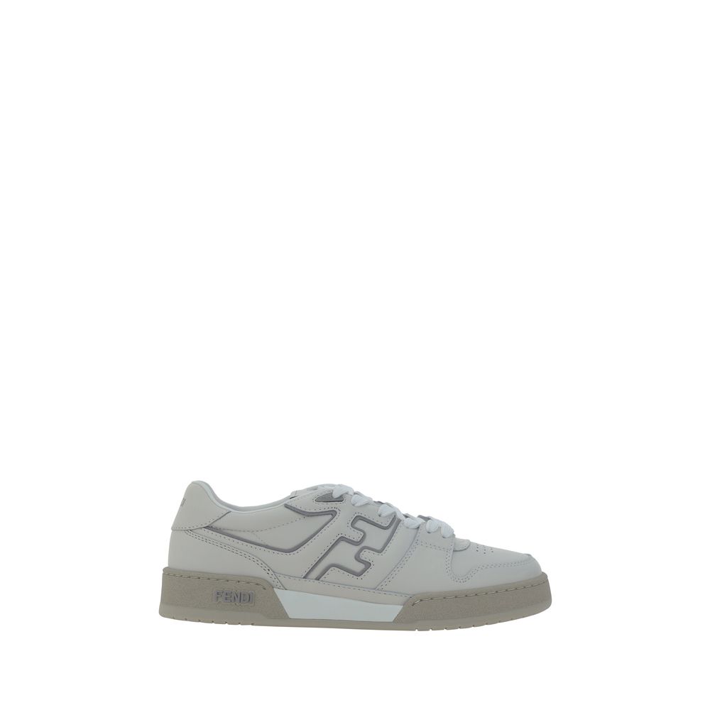 Calfskin white Fendi Match Sneakers with perforated round toe