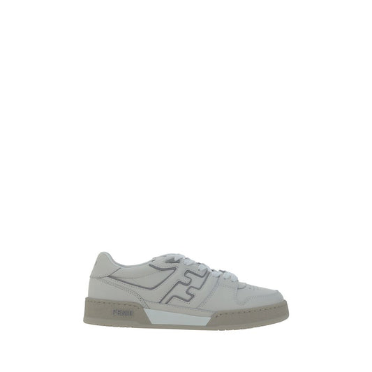 Calfskin white Fendi Match Sneakers with perforated round toe