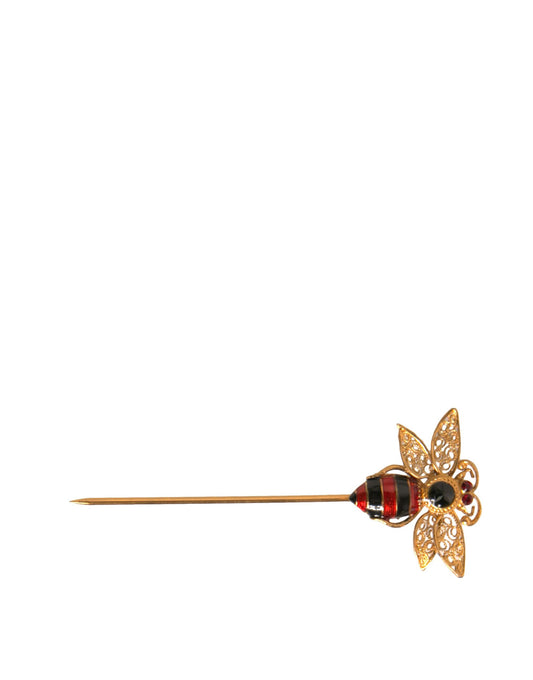 Dolce & Gabbana Gold Brass Enamel Bee Crystal Pin Collar Brooch