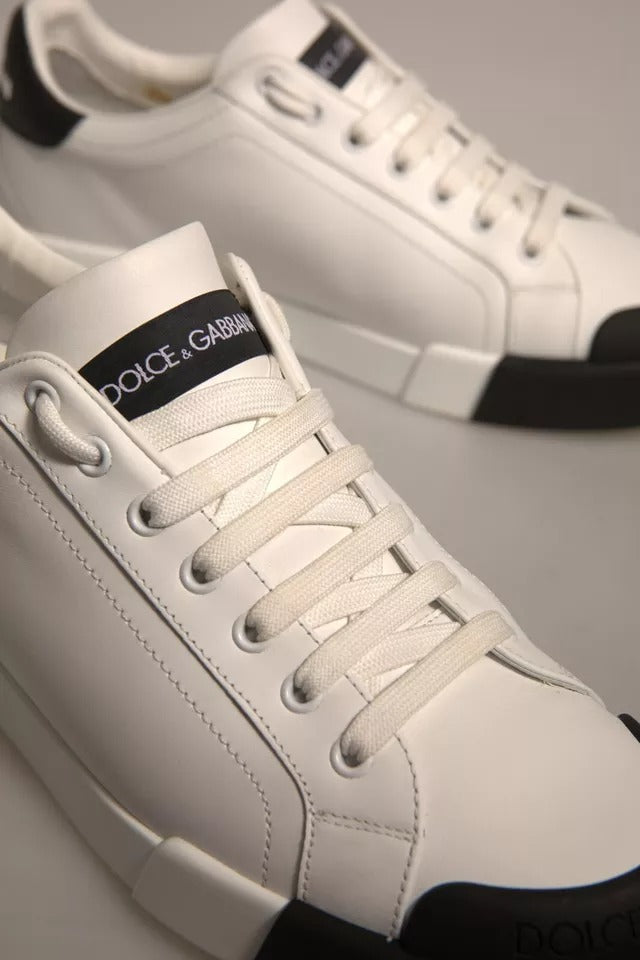 Dolce & Gabbana White Leather Logo Portofino Sneakers Shoes