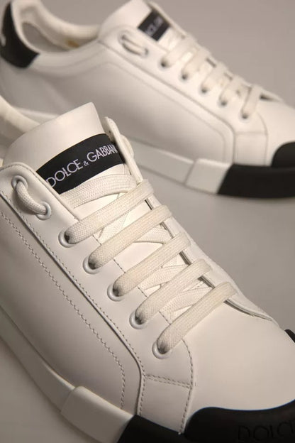 Dolce & Gabbana White Leather Logo Portofino Sneakers Shoes