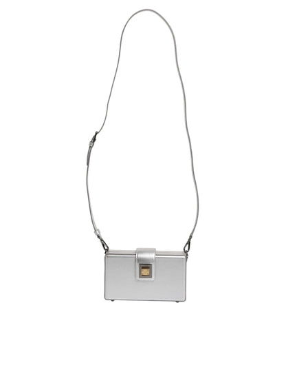 Dolce & Gabbana Metallic Silver DG BOX Leather Shoulder Strap Bag
