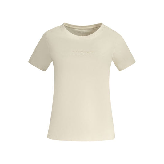 Beige short sleeve T-shirt with bold Calvin Klein logo, made of 100% soft cotton for chic comfort