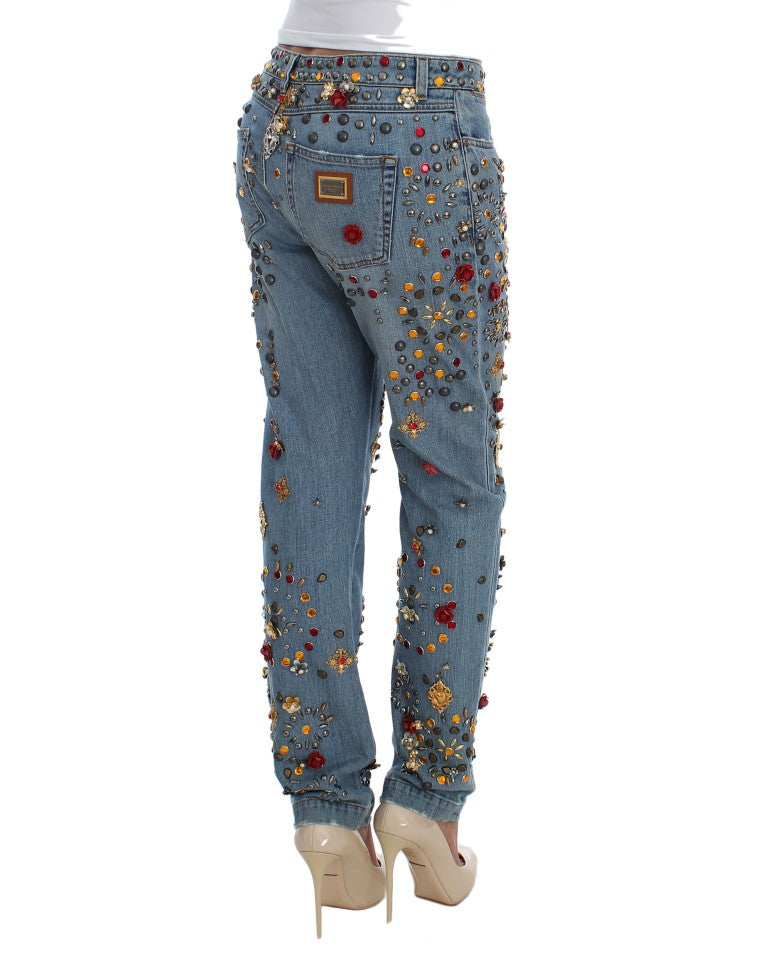 Exclusive Dolce & Gabbana Enchanted Sicily Crystal Heart Boyfriend Jeans perfect for rare find and one-of-a-kind fashion enthusiasts