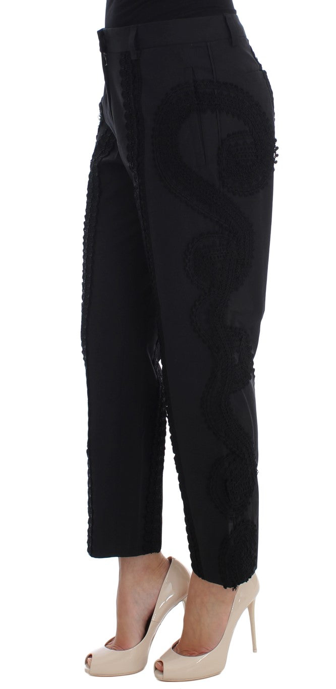 Luxurious black capri pants with logo details, made in Italy