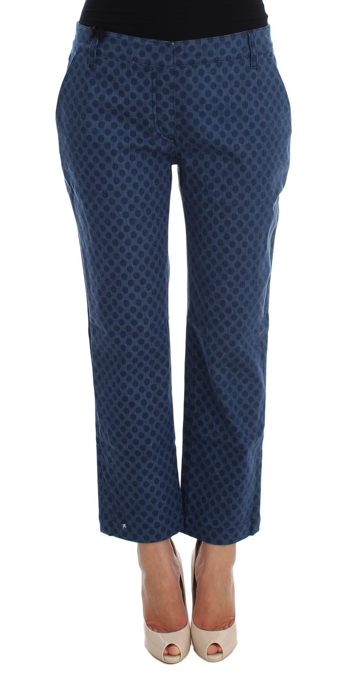 Dolce & Gabbana blue polka-dotted capri jeans with side zipper fly and two-button closure