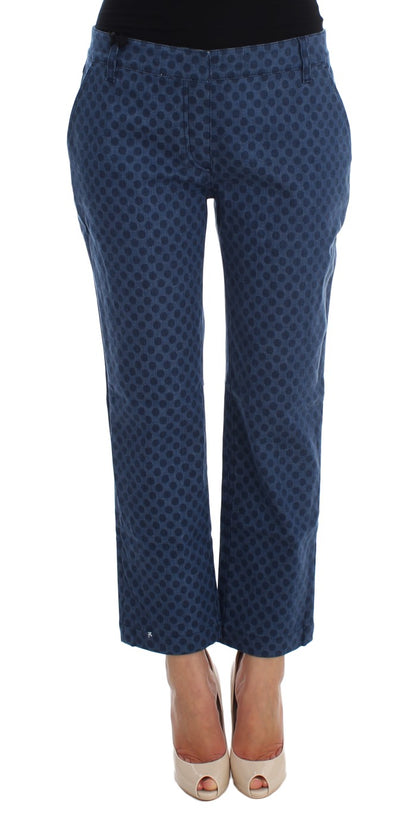 Dolce & Gabbana blue polka-dotted capri jeans with side zipper fly and two-button closure