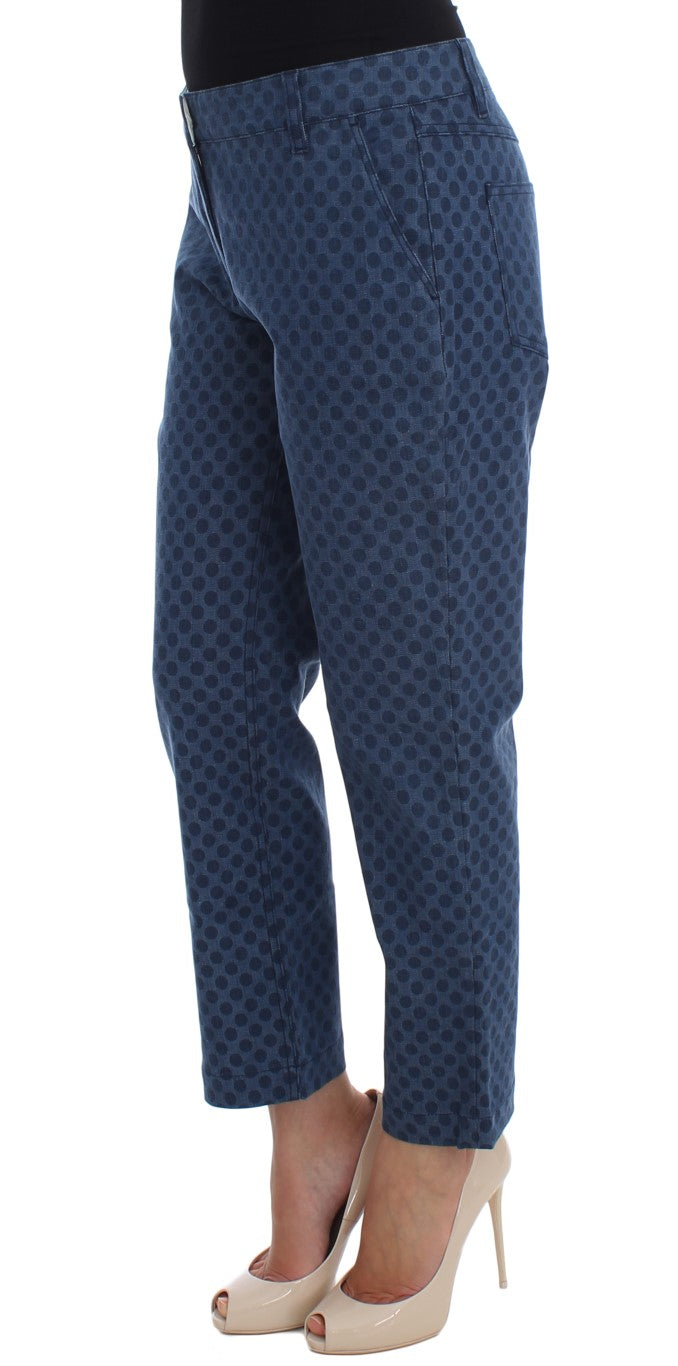 Stretchy and stylish blue polka dotted capri pants made in Italy
