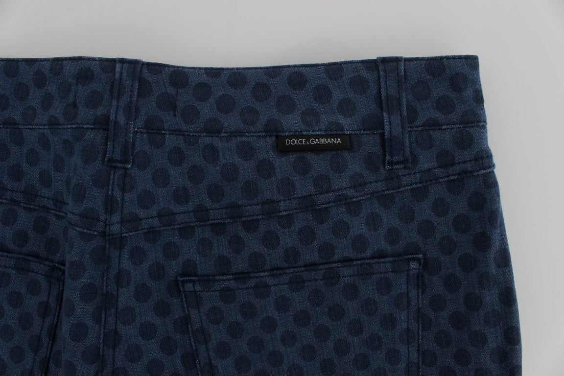 Blue polka dotted capri jeans with slight stretch for comfort and style