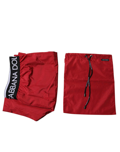 Dolce & Gabbana Red Polyester Logo Beachwear Shorts 2Pc Swimwear