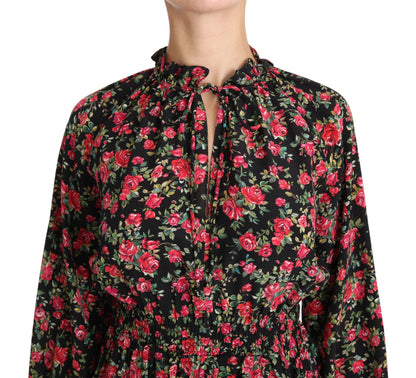 Exquisite Black Floral Print Dolce & Gabbana Silk Shirt from Italy